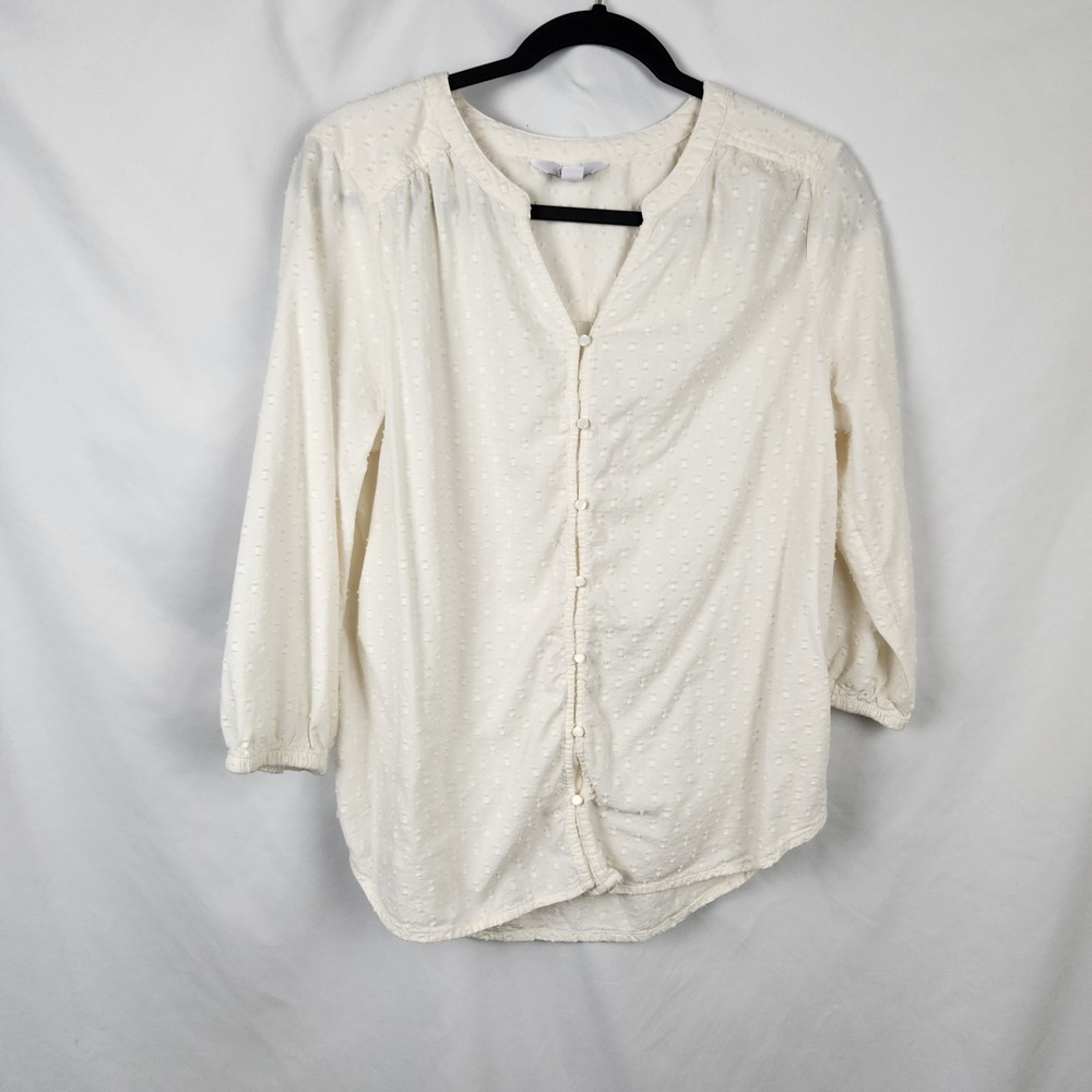 Croft & Barrow Women's Textured 3/4 Fitted Sleeve V-Neck Size Medium Solid White